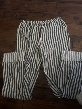 grey and white striped victoria secret pajama pants
